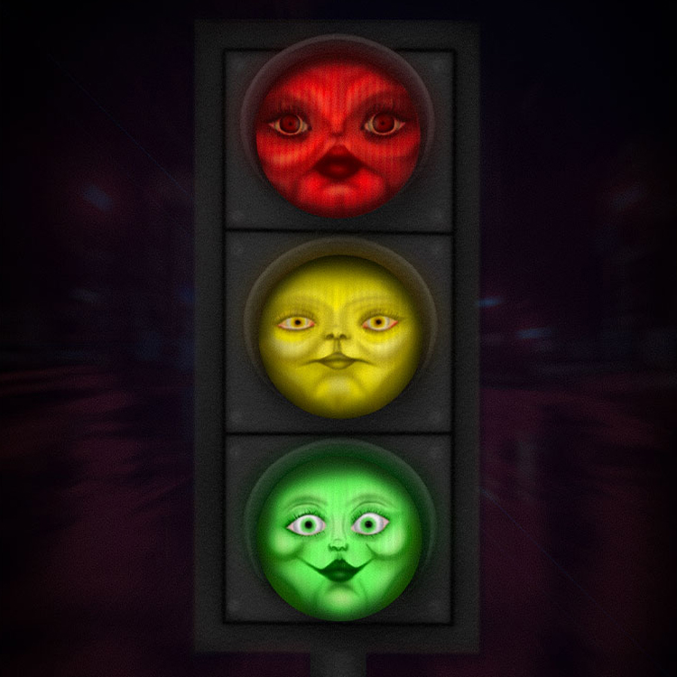 Illustration of a traffic light. Each light signals a different emotion